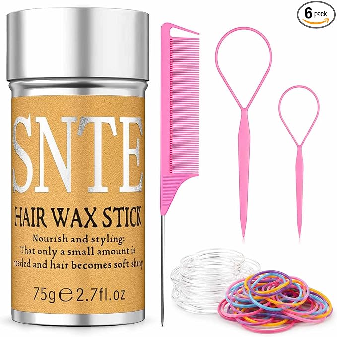 Hair Wax Stick, Hair Ties Set - Frizz Control, Smooth Flyaways, French Braid - 500 Clear Elastics & 500 Colorful Rubber Bands - Styling Accessories for Girls, Kids Daily Hairstyle DIY