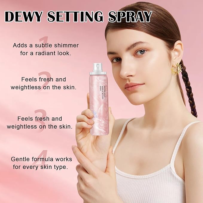 IONSGAKO Glow Makeup Setting Spray, Shimmer Dewy Hydrating Setting Spray for Makeup Glowing Long-Lasting Radiant Finish, Lightweight Formula, All-Day Wear, 4 Fl Oz