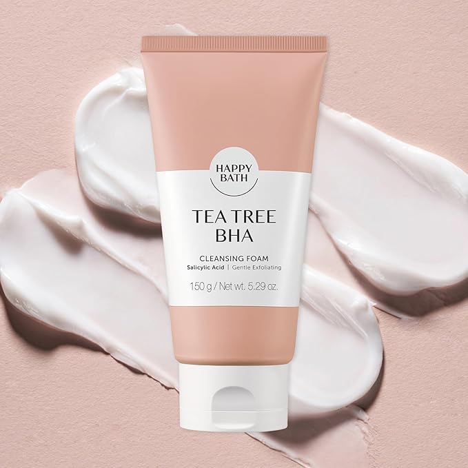 HAPPY BATH Tea Tree Facial Cleanser, Exfoliating BHA Face Wash with Salicylic Acid&Tea Tree Extracts, Combination to Oily Skin, Korean Foaming Face Cleanser, Gentle Formula for Daily Use, 5.29 Fl Oz.