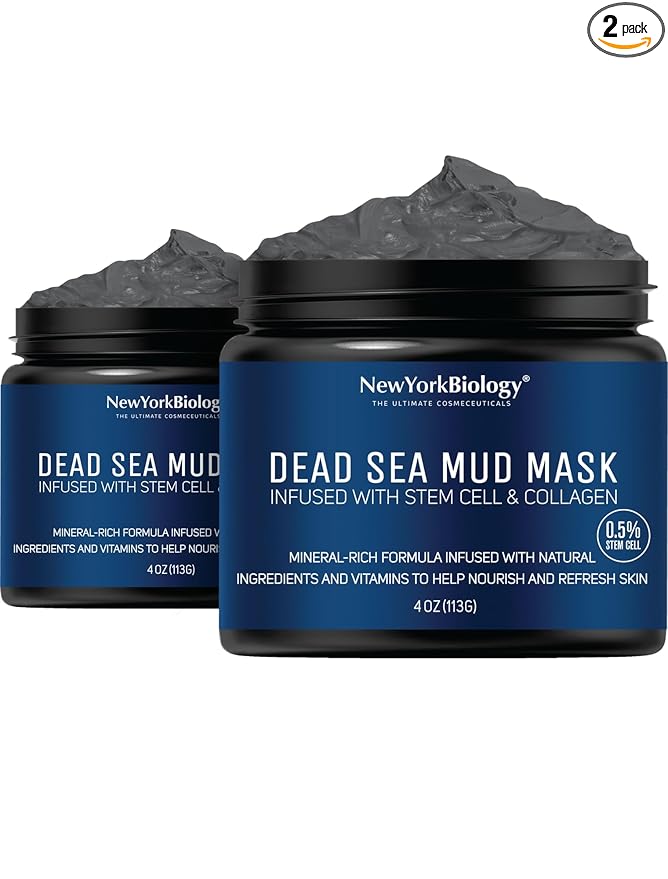 New York Biology Dead Sea Mud Mask for Face, Body | with Stem Cell and Collagen | Spa Quality Pore Refiner for Oily Skin | Natural Skincare for Women, Men | Tighten Skin | 4 oz (Pack of 2)