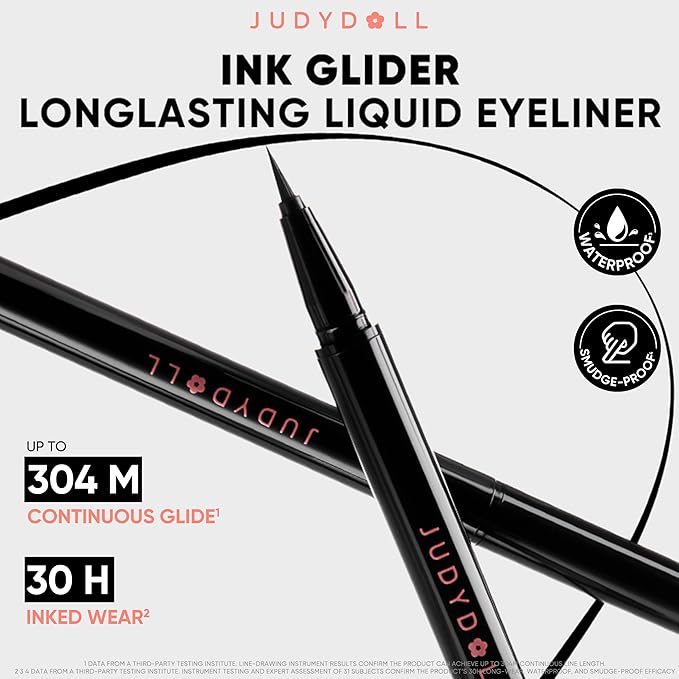 JUDYDOLL Intense Black Liquid Eyeliner - Black Liquid Liner, Waterproof, Smudge-proof, Long lasting, Easy Glide & Ultra-fine Brush Tip, Skip-free Lining, Ideal for Cat Eyes & Wings, Beginner Friendly