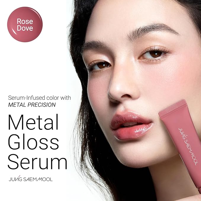 JUNG SAEM MOOL LIP-PRESSION Metal Serum Gloss | Hydrating Tinted Lip Balm with a Hygiene Precision Metal Applicator & Serum Infused Ingredients, Korean Lip Plumper Gloss (Rose Doze)