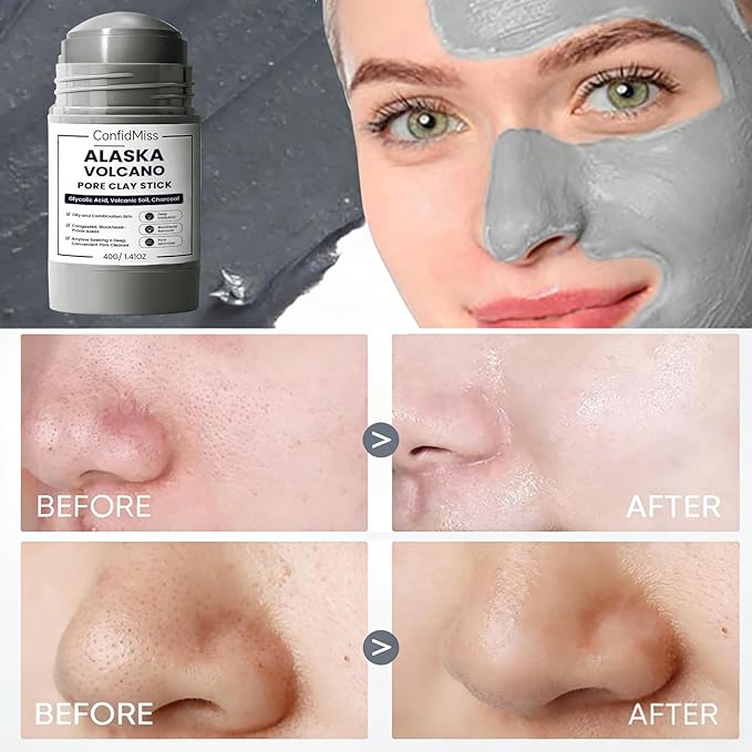 Clay Mask Stick, Deep pore Cleansing, Exfoliator Blackhead Remover Pore Cleanser Gentle Exfoliation Skin Brightening, Hydrating & Moisturizing Face Mud Mask for All Skin Types, Men & Women (Gray)