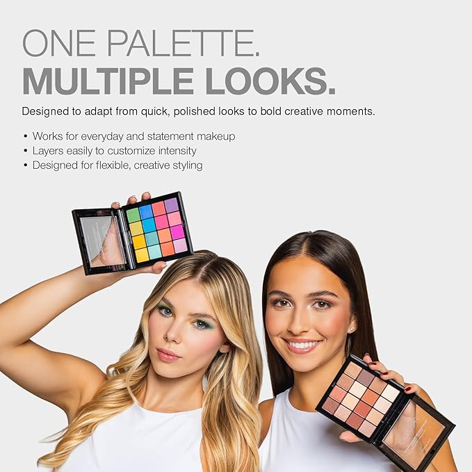 Palladio Ultimate Pro Eyeshadow Makeup Palette, 16 High-Pigmented Powder Colors, Matte, Shimmer, Satin Finishes, Color Crush