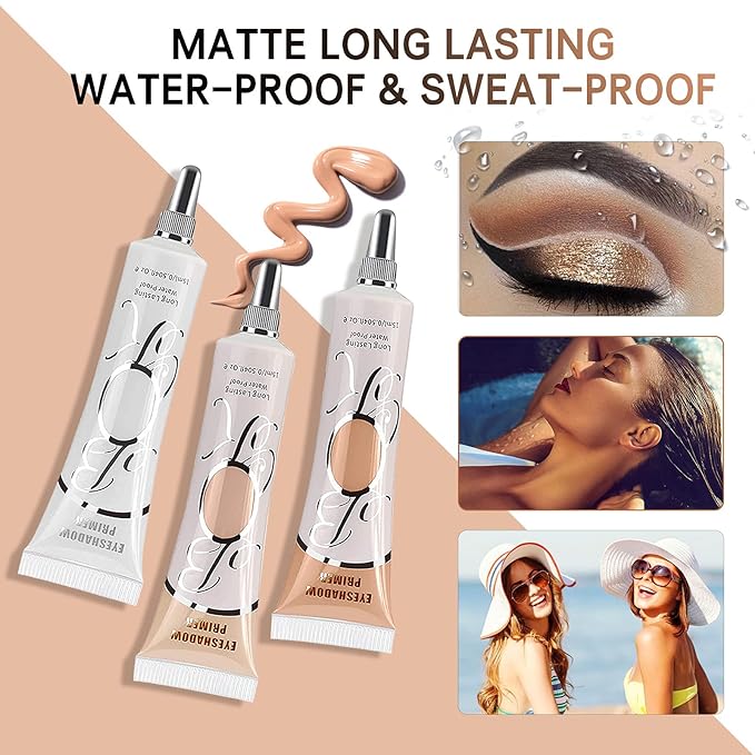 LOKFAR 3 Pack Matte Eyeshadow Primer for Oily Lids No Crease White Medium Dark Cream Eye Primer Makeup Eyeshadow Base Waterproof & Long Lasting Eyelid Primer Liquid Eye-shadow for All Shadows (Set E)