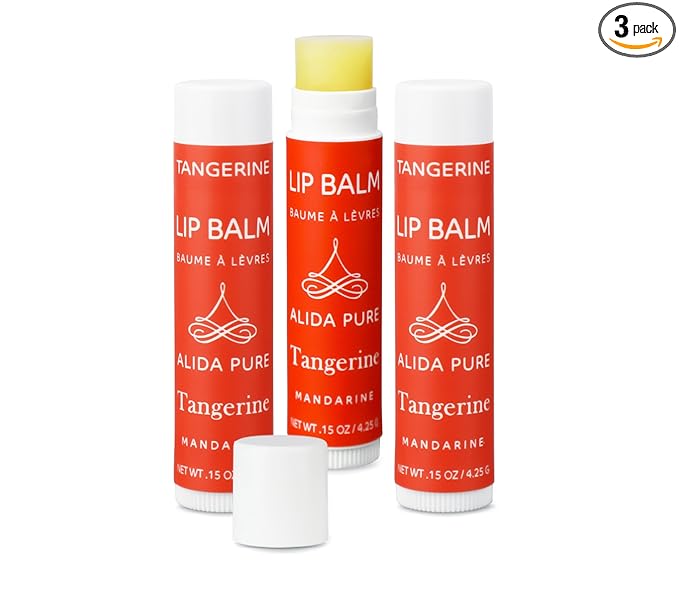 Tangerine Lip Balm, Vegan Set, Beeswax Free, with Organic Jojoba and Avocado Oil, Candelilla Wax, and Vitamin E, Natural Moisturizer For Dry, Chapped, or Cracked Lips, 3 Tube Set