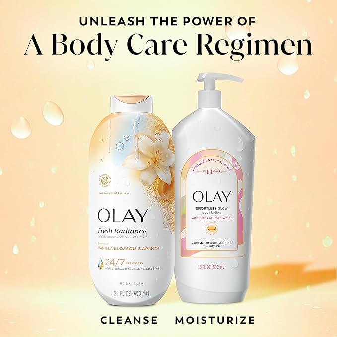 Olay Body Wash for Women, Fresh Radiance, 24/7 Skin-Loving Freshness, Visibly Radiant, Plant Based Cleansers, Vitamin B3 & Antioxidant Blend, All Skin Types, Vanilla Blossom & Apricot Scent, 22 fl oz