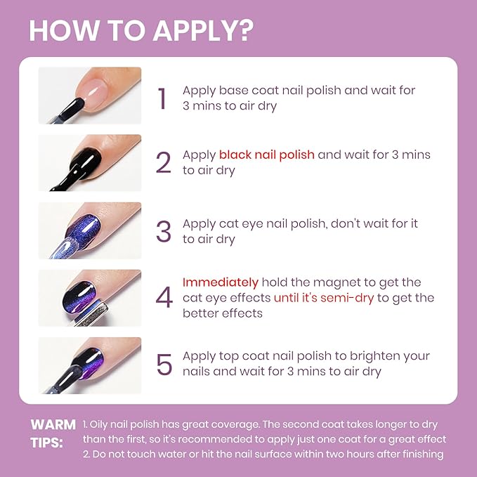 9D Magnetic Cat Eye Nail Polish Set, Cateye Nail Polish Non Gel with Magnet, Multi-Color Holographic Glitter Quick Dry Nail Lacquer High Glossy DIY Salon Gift for Women Girl