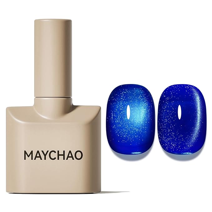 MAYCHAO 15ML Electric Blue Cat Eye Gel Nail Polish 1Pc Royal Blue Holographic Gel Polish Soak off Magnetic Nail Polish for Nail Art Manicure Salon DIY at Home, 0.5 OZ