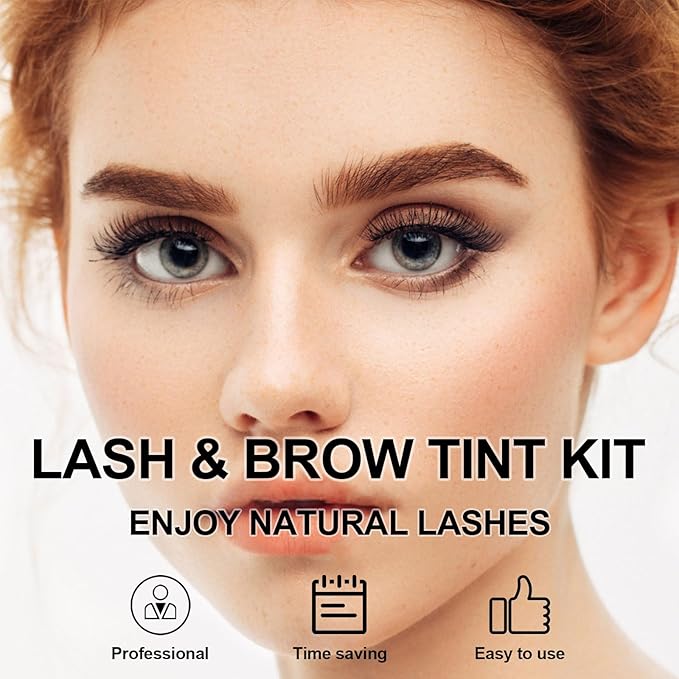 Natural Lash Color Kit, 2 in 1 Professional Black Lash & Brow Color Kit, Instant Bushy Eyelash & Eyebrow Kit Lasting, Safe & Easy DIY Brow Coloring, Black