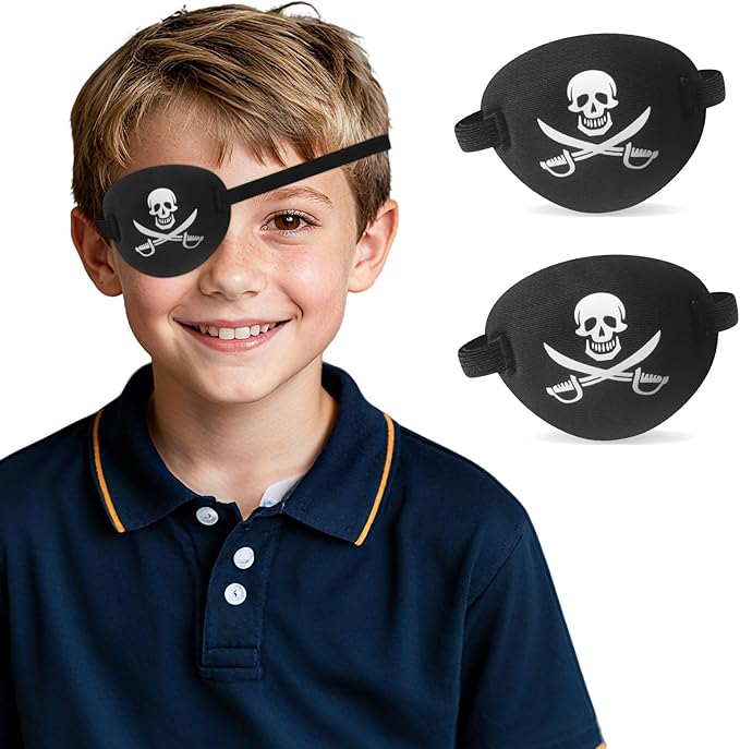 2PCS 3D Pirate Eye Patch for Kids, Soft Medical Eye Patches, Adjustable Amblyopia Lazy Eye Patches for Left or Right Eyes(Black)