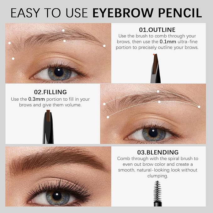 MAVENI Browcharm Microblading Eyebrow Pencil for Women,0.1mm Ultra-Fine Mechanical Pencil,Makeup Brow Definer Waterproof,Draws Tiny Brow Hairs and Fills in Sparse Areas and Gaps (01 Black)