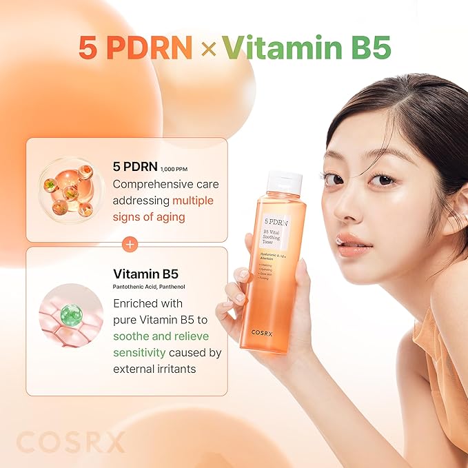 COSRX 5 PDRN B5 Vital Soothing Toner - Korean Toner for Rejuvenating & Soothing Skin with Salmon DNA, Centella, Lactobacillus PDRN & Panthenol, Mothers day gift for Mom, Korean Skin Care 9.46 fl.oz.
