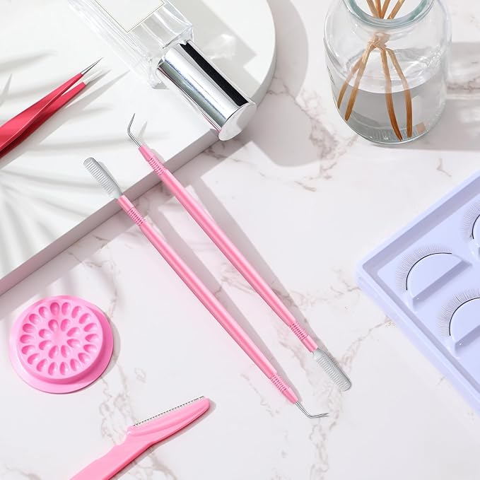 Chumia 2 Pieces 2 in 1 Lash Lift Tool Eyelash Separator Tool with Comb Stainless Steel Metal Lash Perm Lift Rods for Eyelash Eyebrow Comb Perming Tinting Curling Extension Supplies(Pink)