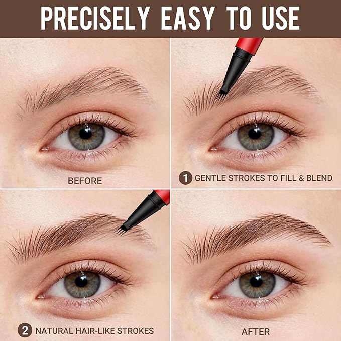 Vevivia Beauty Eyebrow Pencils for Women - Eyebrow Pen 2 Pack, Precise 4-Tip Brow Pencil for Natural-Looking Fuller Brows, Hair-Like Strokes for All Brow Types, Last All-Day Brow Pen, Black