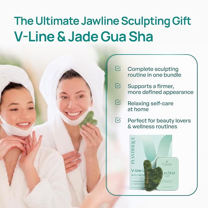 PLANTIFIQUE V-Line Chin Lifting Mask, 5 PCS - Hydrogel-Lined Strap with Hyaluronic Acid & Aloe Vera - Double Chin Reducer, Jawline Shaping, and Neck Tightening