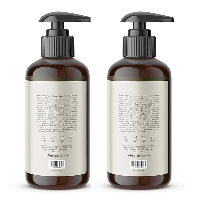 Aquableu Advanced Therapy Anti-Thinning Rosemary Oil Shampoo & Conditioner Set - Infused with 14 All-Natural Ingredients for Volume, Strength, Thickness, and Dullness Reduction (16oz)