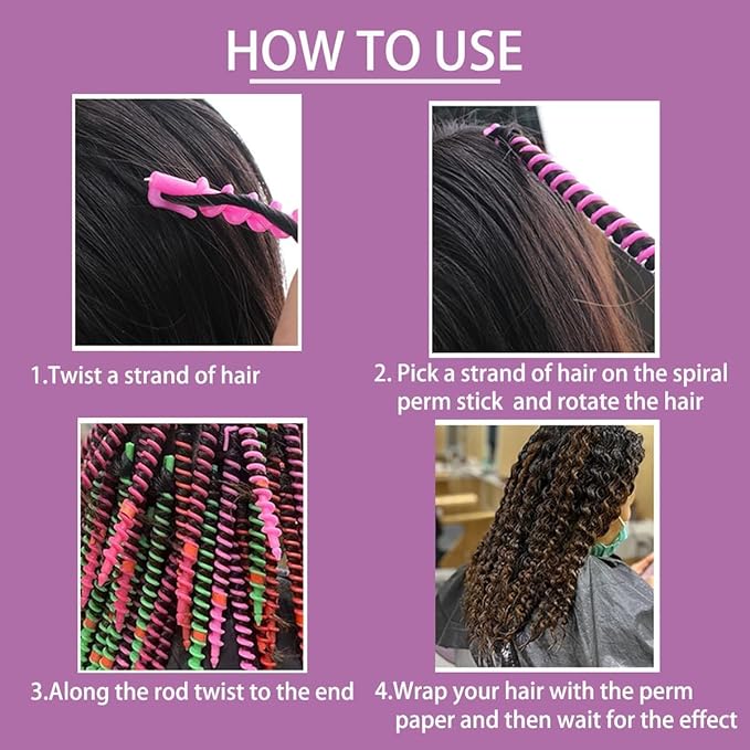 VinBee 112 Pcs Spiral Curlers for Natural Hair,Spiral Perm Rods for Long Hair,Short & Long Heatless Curlers,Barber Hairdressing Rollers and Plastic Salon Kit–Women's and Young Ladies'