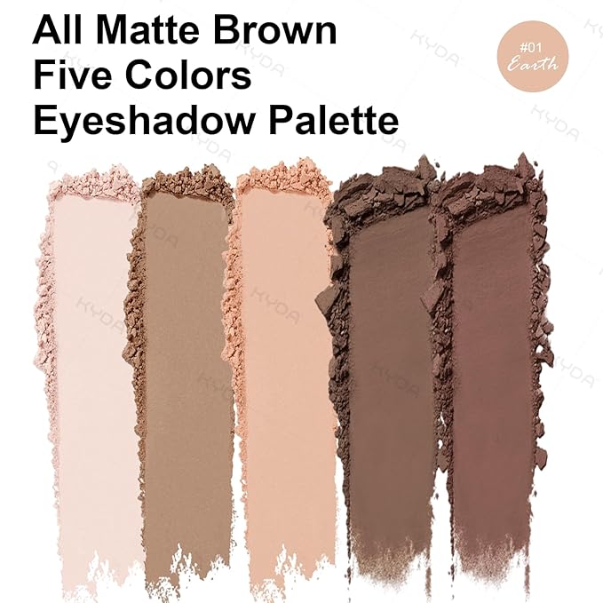 KYDA 5 Colors Netural Nude Eyeshadow Palette with Brush, Matte Brown Eyeshadow, All Matte Eyes Palette, High Pigment Eye Makeup Gift for Women, Korean Eyes Makeup, EARTH