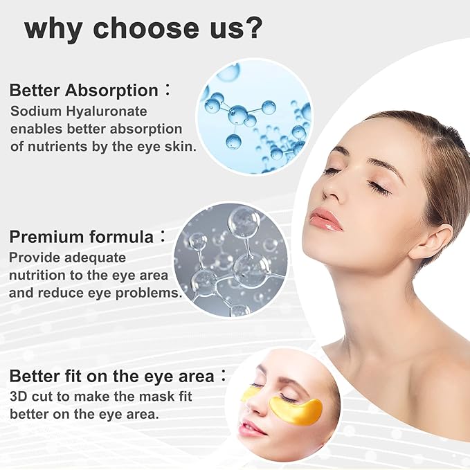30 Pairs Crystal Collagen Under Eye Mask, Gold Gel Collagen Eye Pad For Moisturizing, Reducing Dark Circles & Puffy Eyes (30 Pairs Gold)