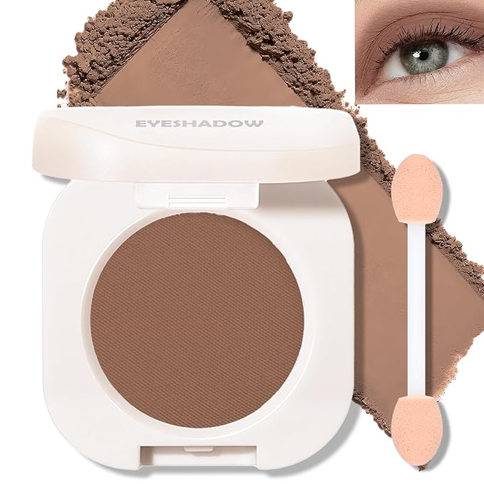 Mocha Brown Matte Eyeshadow Palette, Single Neutral Eye Shadow Palette Makeup Velvet Smooth Pressed Powder Lightweight Blendable Eyeshadow for Women Daily Natural Eyeliner Brow Travel-Friendly