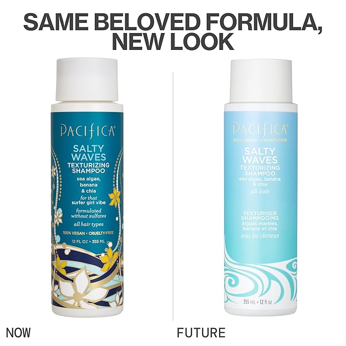 Pacifica Salty Waves Texturizing Shampoo - Beachy Textured, Messy Look, Hair Styles - Moisturizing Hair Care w/Vitamin B & E - Banana Scent Clean Beauty Vegan & Cruelty-Free Dermatologist Tested
