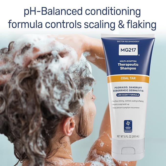 MG217 Psoriasis Shampoo with Coal Tar,Therapeutic Scalp Treatment,Controls Itching, Scaling,Flaking, Scale Buildup,Psoriasis Scalp Treatment, .5% Coal Tar Shampoo and Conditioner, 8floz (Pack of 6)