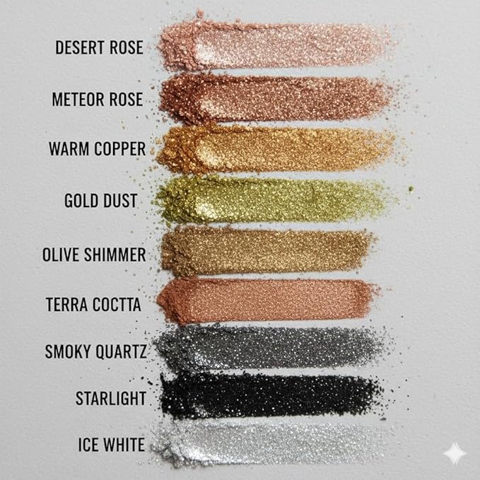 Eyeshadow Palette 9 Colors – Ultra Pigmented Metallic, Foil & Glitter Nude Neutral Shades, Waterproof Smudge-Proof Crease-Proof Long-Lasting Eye Makeup Palette for Everyday Glam, Party & Festival