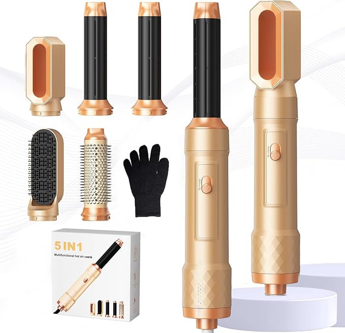 5 in ONE Blow Dryer Brush,Air Curling Iron Round Brush Blow Dryer 800W,Ionic Hair Dryer Brush for Women, Hot Air Brush Hair Styling Tools 100-120V