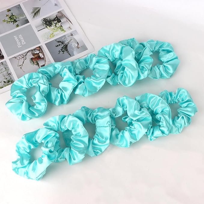 Silk Satin Scrunchies for Women Girls 12 PCS Lake Blue Hair Scrunchies Silk Satin Hair Ties for Thick Hair Bulk Hair Ties Hair Accessories