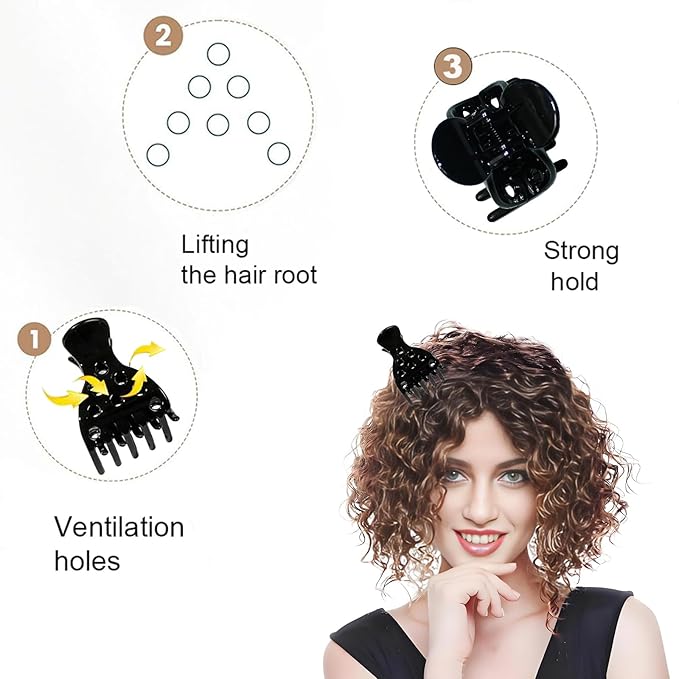 10 PCS Hair Volume Clip for Thick Hair, Root Clips for Curly Hair Volume,Black Claw Clips for Women Root Lifting for Curl