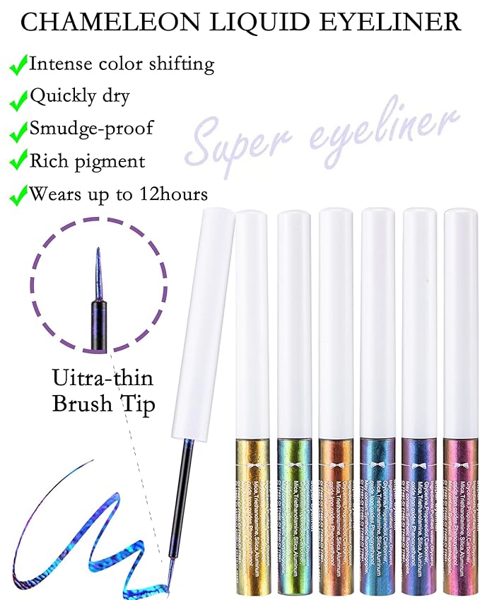 Chameleon Glitter Eyeliner Liquid-1Pcs Gold Metallic High-Pigmented Colored Makeup Glitter Pen for Eye Liner Eyeshadow, Ultra-Fine Tip Multichrome Eyeliner,Christmas Makeup Gift for Women Girl-01