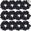 12 Pcs Satin Silk Scrunchies Soft Hair Ties Fashion Bands Bows Ropes Elastic Ponytail Holders Accessories for Women and Girls (4.3 Inch, Black)