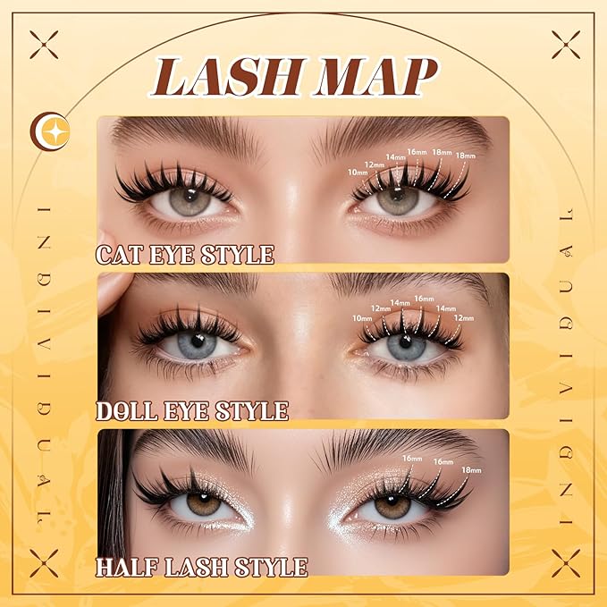 QUEWEL Fairy Lash Clusters Kit, 120PCS Cluster Eyelash Extensions kit with Lash Bond and Seal, C Curve Manga Lash Clusters Natural Look with Thin Band Easy to Use for Beginners (DJ-FD-C）