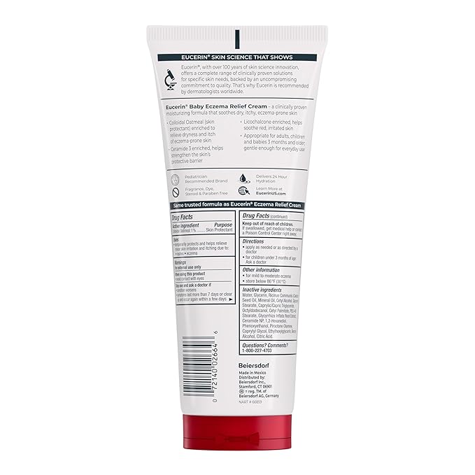 Eucerin Baby Eczema Relief Body Cream, Fragrance Free Baby Eczema Cream with Colloidal Oatmeal, Ceramide-3 and Licorice Root Extract, 8 Oz Tube