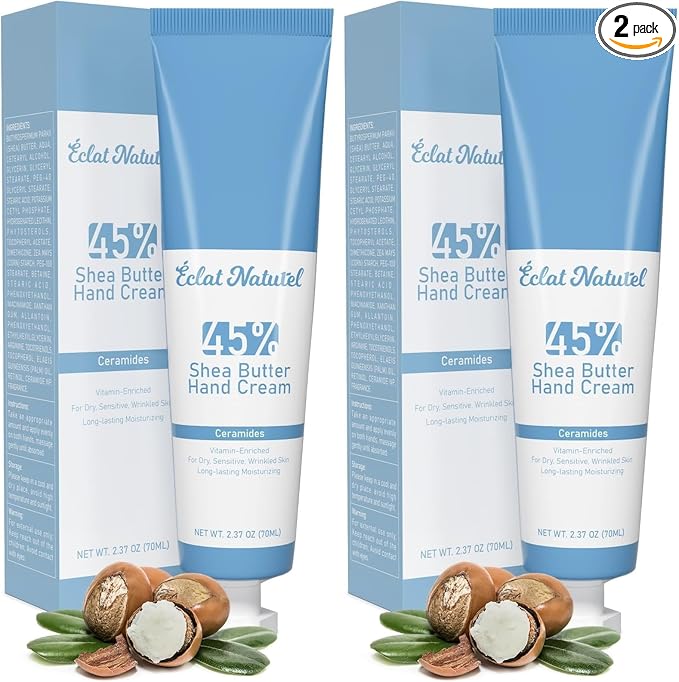 Shea Butter Hand Cream, Made with 45% Shea Butter Moisturizer for Dry Hands, Vitamin E Niacinamide Ceramide Hand Lotion, Radiant Nourish Moisturizing Cream, 2.37 Fl Oz (Pack of 2)