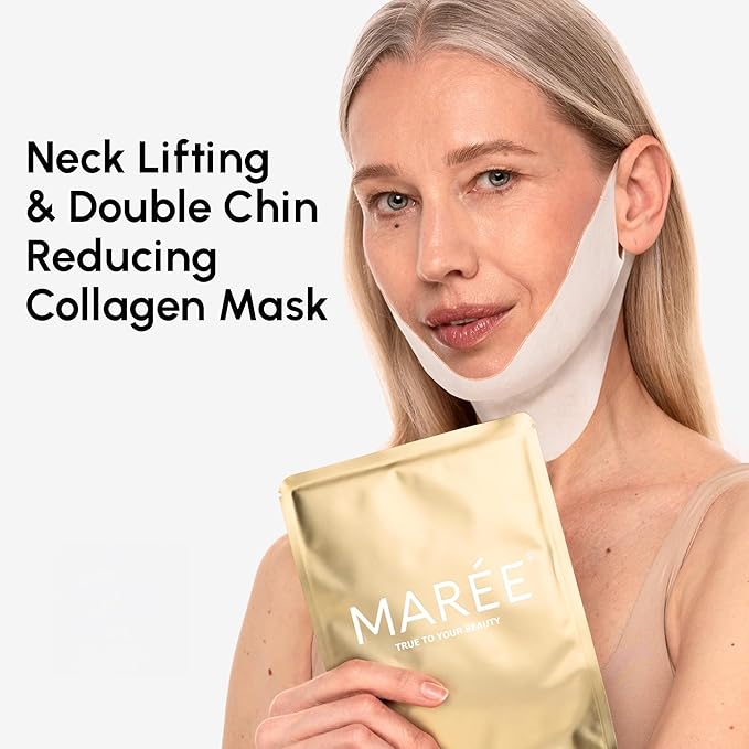 MAREE V Line Lifting Mask with 24K Gold – Deep Collagen Face Mask for Women – Jawline Shaper Mask with Retinol & Hyaluronic Acid – Neck Tightening & Firming - Double Chin Strap for Face Lift - 2 pack