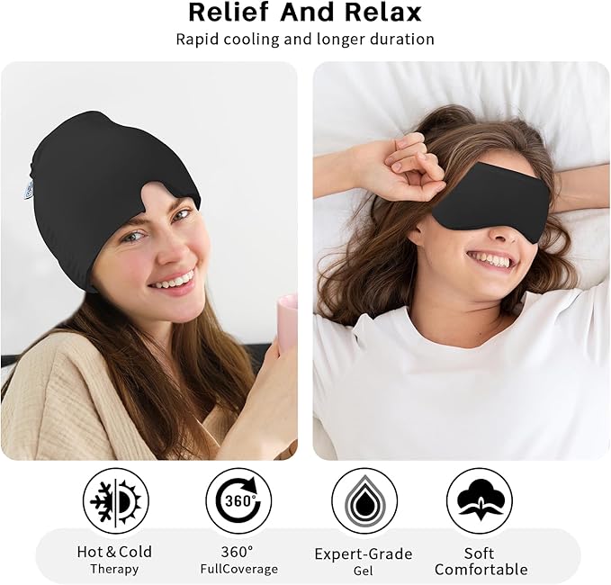 my novel things Migraine Relief Cap, Headache Relief Cap 2PCS with Gel Eye Mask, Hot Cold Therapy Ice Cap, Cooing for Head Sinus, Puffy Eyes, Tension and Stress Relief Gift Set for Men Women
