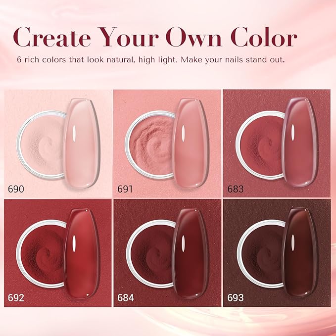 AZUREBEAUTY Dip Powder Set 6 Pcs Jelly Blush Gradient , Natural Dipping Powder French Nail Art Starter Manicure Salon DIY at Home