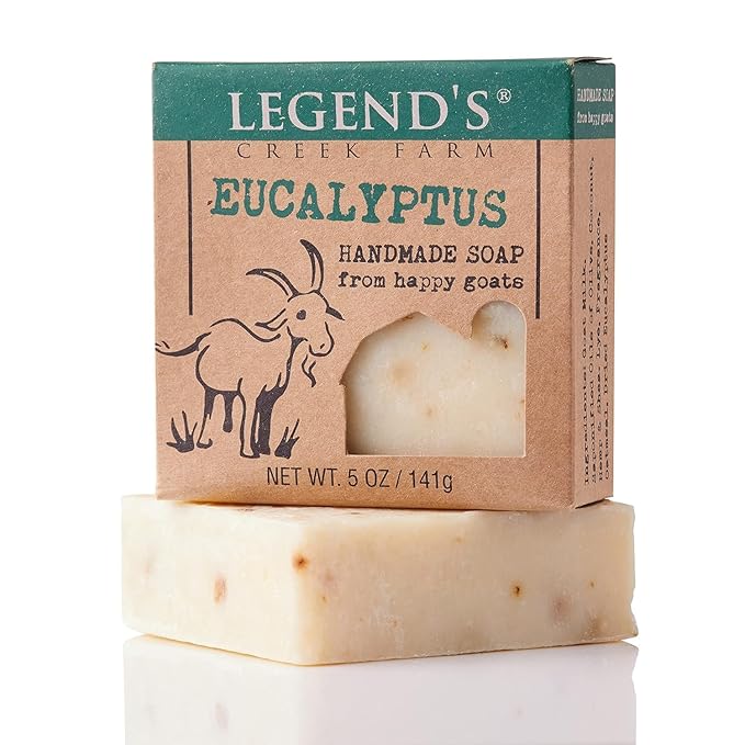Legend's Creek Farm Goat Milk Soap - Cleansing Moisturizing Bar for Hands and Body - 5 Oz Creamy Lather, Nourishing, Gentle Natural Soap for Sensitive Skin (Eucalyptus, Pack of 3)