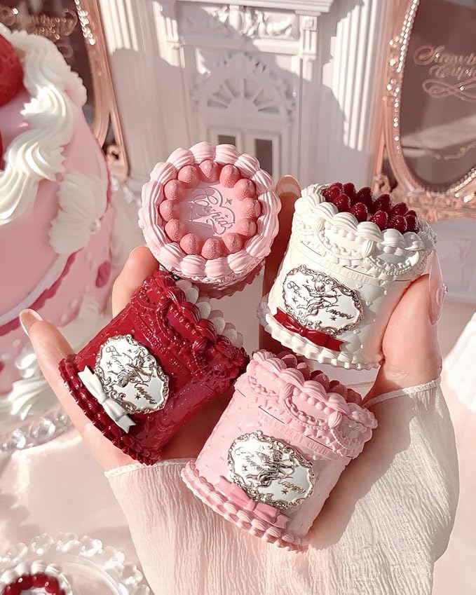 Flower Knows Cake Charm Set,Strawberry Cupid 12-Piece Makeup Gift Box Set,Lip Cream+Liquid Blush+Makeup Palette+Hand Mirror+Solid Perfume+Hair Clip+Cushion Powder Puff+Eyeshadow Brush+Gift Box