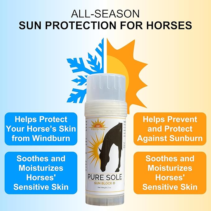 Sunscreen for Horses – Pure Sole Sun Block Cream | Protects Sensitive Pink Skin from Sun, Windburn & Snow Glare | Natural Non-Nano Zinc Oxide & Moisturizing Ingredients | Year-Round Use | 2 oz Stick