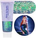 MEICOLY Chameleon Green Face Body Glitter,Holographic Self-Adhesive Face Glitter,Color Changing Mermaid Face Glitter,Halloween Glitter Face Paint for Face Body Hair,St Patricks Day Accessories