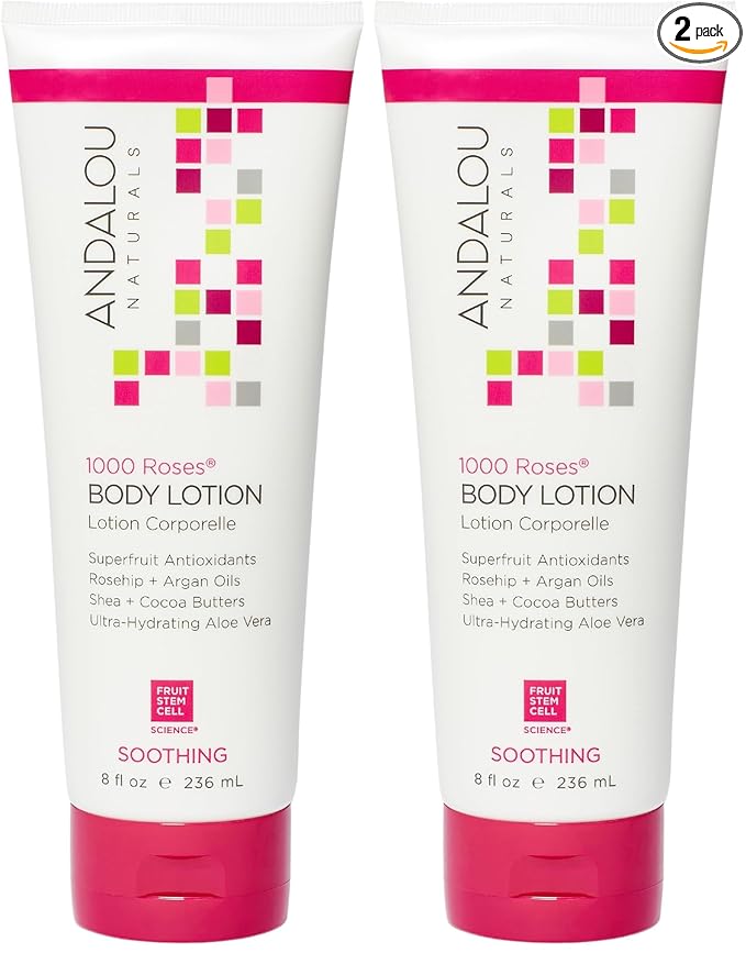 Andalou Naturals 1000 Roses Soothing Body Lotion - Improve Skin Moisture with Shea Butter & Aloe Vera - Hydrating Lotion for Dry or Sensitive Skin - 8 fl oz,(Pack of 2)