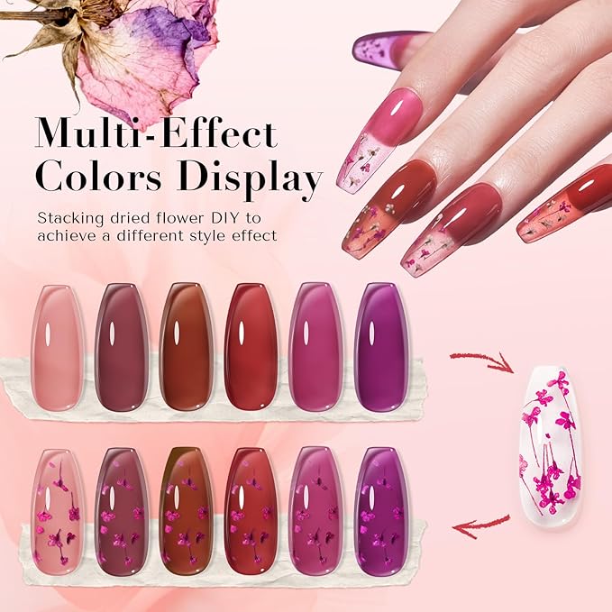 AZUREBEAUTY Dip Powder Set, 6 Pcs Blush Pink Jelly Dipping Powder, French Nail Art Starter Manicure Kit for Salon Quality & DIY at Home