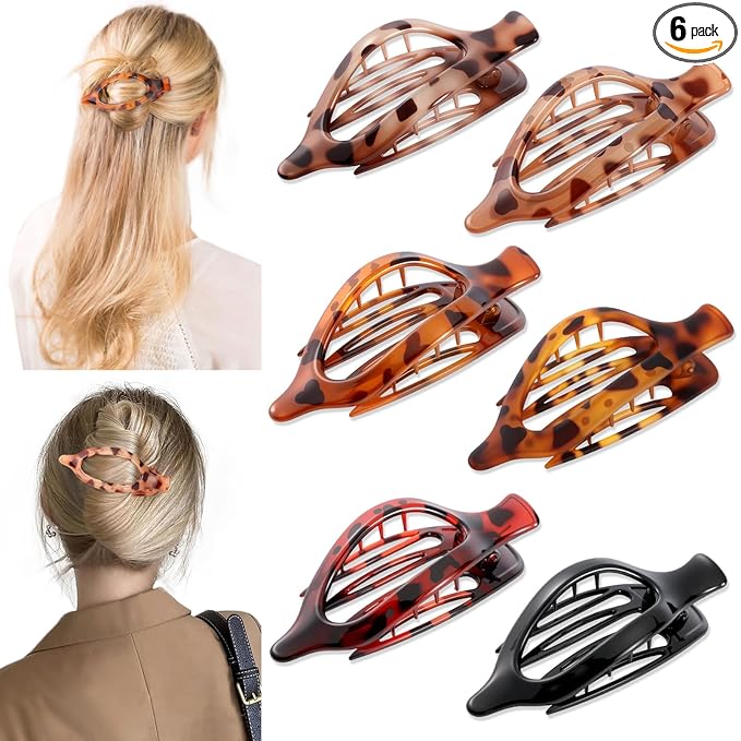 6 Packs Flat Claw Clips for Women, French Tortoise Shell Flat Hair Clip, Matte Hair Claws Clip for Thin Thick Hair, Lay Down Claws Clips, Durable Strong Hold Hair Clip, Valentine's Day Gifts