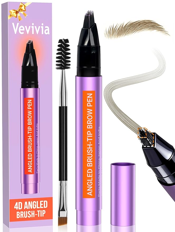 Vevivia Beauty Eyebrow Pen - Eyebrow Pencils for Women with 4D Micro Brush-Tip for Natural Hair-Like Strokes, Long Lasting Fluffy Brows, Waterproof, Brown