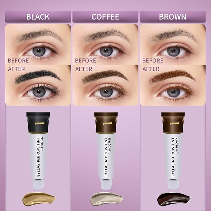 Eyelash & Eyebrow Color Kit, Brown Lash & Brow Color Kit, Eyebrow Coloring Set with Natural Bushy Results, Easy Use & Salon at Home, 7ml, Brown