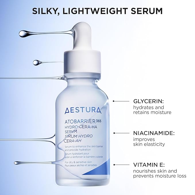 AESTURA ATOBARRIER365 Hydro CERA-HA Korean Face Serum with Ceramides, Hyaluronic Acid & Niacinamide | Lightweight Hydrating Serum for Barrier Repair & Glow For Dry & Sensitive Skin, 30ML / 1.01 fl.oz.
