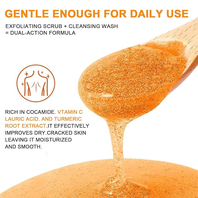 Turmeric Orange Vitamin C Body Wash with Cocoa Seed Exfoliant, Mattifying Scrub for Uneven Skin Texture, Body-Only Daily Use, 16.9 fl oz